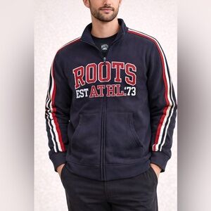 Roots Athletics Zip Jacket‎ Navy Red Stripe Logo Sweatshirt Men Small